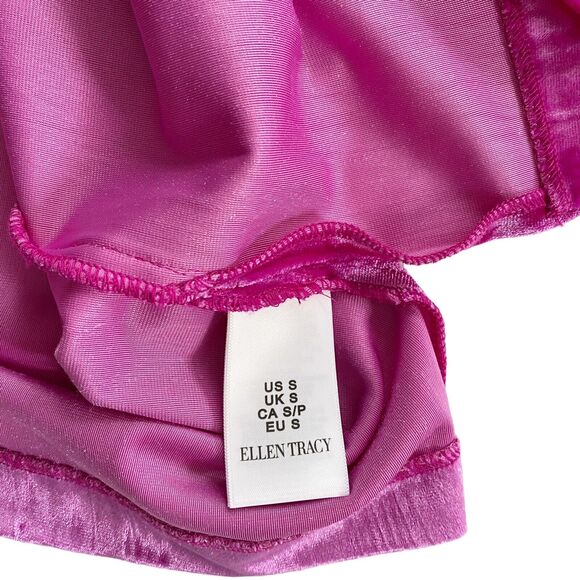 Ellen Tracy Shirt Womens Small Blouse Pink Velour/Velvet Flutter Sleeve Studded - Picture 7 of 10